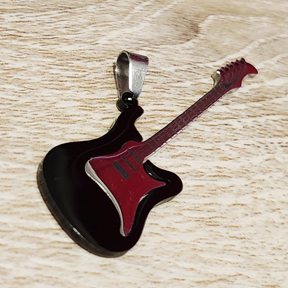 Electric Guitar Pendant Charm Stainless Steel - Picture 2 of 3